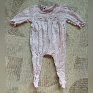 Magnolia Baby Pink and White Smocked Footie